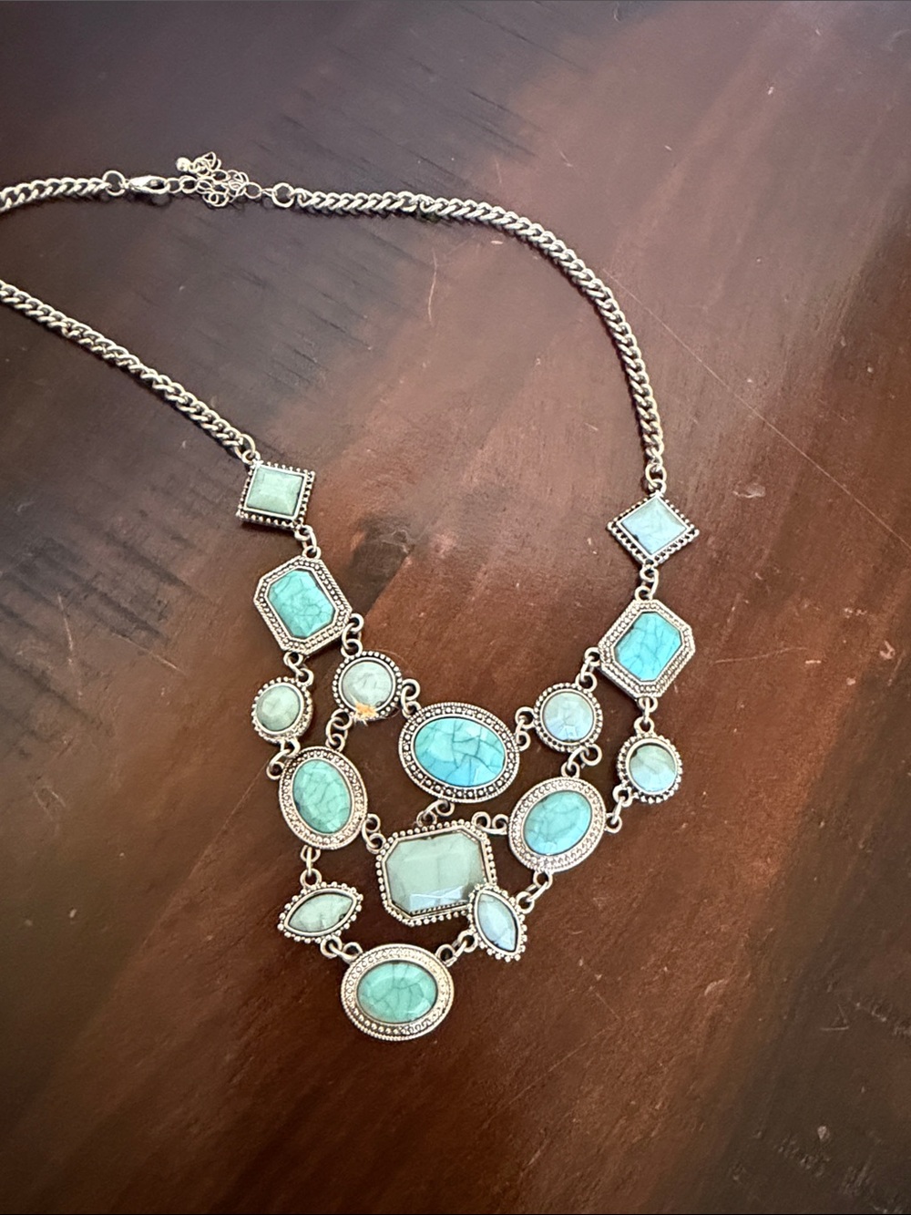 Turquoise-Style Silver Bib Statement Necklace for Women